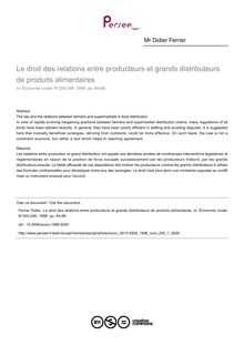 Le droit des relations entre producteurs et grands distributeurs de produits alimentaires - article ; n°1 ; vol.245, pg 84-88