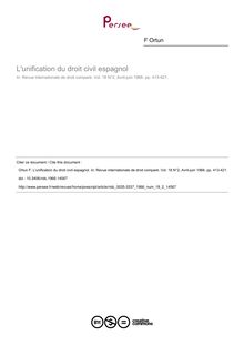 L unification du droit civil espagnol - article ; n°2 ; vol.18, pg 413-421