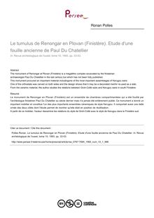 Le tumulus de Renongar en Plovan (Finistère). Etude d une fouille ancienne de Paul Du Chatellier - article ; n°1 ; vol.10, pg 33-53