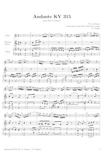 Partition hautbois ou partition de violon, Andante, C major, Mozart, Wolfgang Amadeus