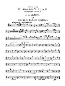 Partition Trombone 1, 2, , Tuba, Peer Gynt  No.1, Op.46, Grieg, Edvard