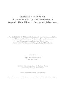 Systematic studies on structural and optical properties of organic thin films on inorganic substrates [Elektronische Ressource] / vorgelegt von Azadeh Farahzadi