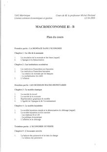 MACROECONOMIE II - B  Plan du cours