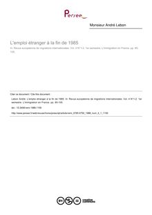 L emploi étranger à la fin de 1985 - article ; n°1 ; vol.4, pg 85-105