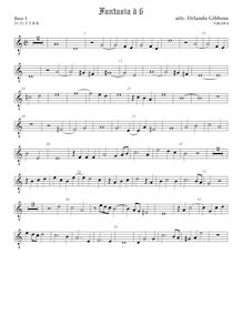 Partition viole de basse 1, octave aigu clef, fantaisies pour 6 violes de gambe