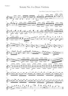 Partition violon 1 , partie, 6 sonates pour Two violons, Leclair the Younger, Jean-Marie