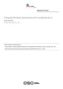 Françoise Perdriset, Recherches sur le vocabulaire de la bonneterie  ; n°1 ; vol.4, pg 195-195