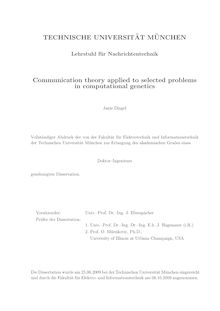 Communication theory applied to selected problems in computational genetics [Elektronische Ressource] / Janis Dingel