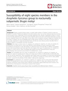Susceptibility of eight species members in the Anopheles hyrcanus group to nocturnally subperiodic Brugia malayi