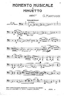 Partition violoncelle, Momento musicale e minuetto, Arrangement for string quartet of Momento musicale Op.64 No.1 + Minuetto Op.55 No.1