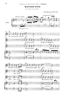 Partition Matinée d été (F Major: 3 sopranos et piano), 3 Mélodies, deux duos et un trio