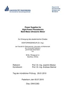 Power supplies for high-power piezoelectric multi-mass ultrasonic motor [Elektronische Ressource] / von Rongyuan Li