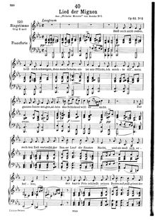 Partition , Lied der Mignon ( Heiss mich nicht reden ), transposition pour low voix, 4 Gesänge aus  Wilhelm Meister , D.877 (Op.62)