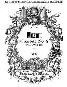 Partition viole de gambe, corde quatuor No.8, Quartet, F major, Mozart, Wolfgang Amadeus