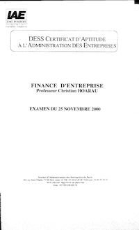 DESS Certificat d Apptitude à l Administration des Entreprises (Examen 25 Novembre 2000)