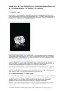 Black, Starr & Frost Sells Historic Archduke Joseph Diamond At Christie s Geneva For Record $18.8 Million