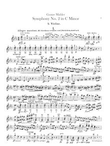 Partition violons II, Symphony No.2, Resurrection, Mahler, Gustav
