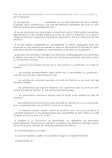 DÉCLARATION D ENGAGEMENT POUR LA PRÉVENTION DES CONFLITS D’INTÉRÊTS ET DE PATRIMOINE