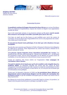 Communiqué de presse de Delphine Bathoo sur la vaccination en Deux-Sèvres
