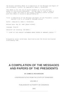 A Compilation of the Messages and Papers of the Presidents - Volume 6, part 1: Abraham Lincoln