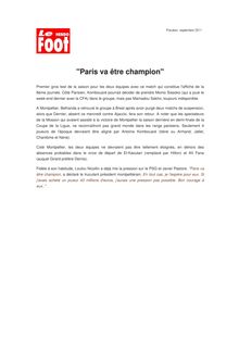 "Paris va être champion"