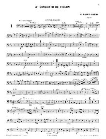 Partition Basses, violon Concerto No.3, B minor, Saint-Saëns, Camille