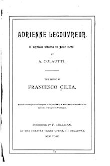 Partition Complete Text, Adriana Lecouvreur, Adrienne Lecouvreur