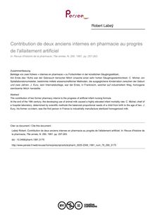 Contribution de deux anciens internes en pharmacie au progrès de l allaitement artificiel - article ; n°290 ; vol.79, pg 257-263