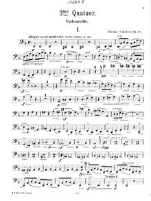 Partition violoncelle, corde quatuor No.3, Op.20, D minor, Sokolov, Nikolay