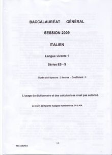 Italien LV1 2009 Scientifique Baccalauréat général