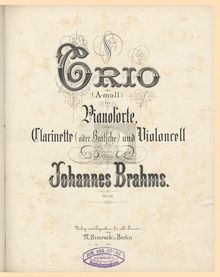 Partition complète, clarinette Trio, Viola Trio, A minor, Brahms, Johannes