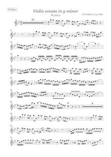 Partition de violon, violon Sonata, G minor, Bach, Carl Philipp Emanuel
