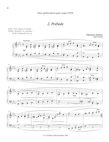 Partition , Prélude, 2 Petites Pièces, Deux Petites Pièces pour Grand Orgue ou Harmonium