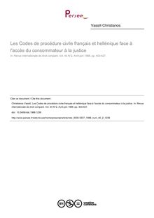 Les Codes de procédure civile français et hellénique face à l accès du consommateur à la justice - article ; n°2 ; vol.40, pg 403-427