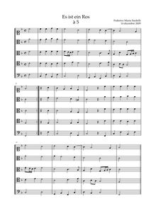 Partition complète, Corale a 5, Es ist ein Ros, F, Sardelli, Federico Maria