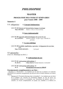 Programme Cours MASTER 2008-09