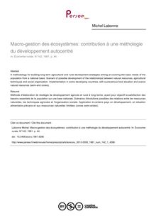 Macro-gestion des écosystèmes: contribution à une méthologie du développement autocentré - article ; n°1 ; vol.142, pg 44-44