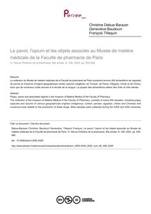 Le pavot, l opium et les objets associés au Musée de matière médicale de la Faculté de pharmacie de Paris - article ; n°336 ; vol.90, pg 555-568