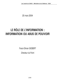 175 - LE RÔLE DE L INFORMATION : INFORMATION OU ABUS DE POUVOIR