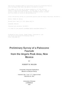 Preliminary Survey of a Paleocene Faunule from the Angels Peak Area, New Mexico