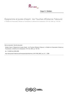 Épigramme et joutes d esprit : les Touches d Estienne Tabourot - article ; n°1 ; vol.51, pg 153-163