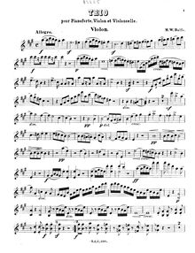 Partition violon, Piano Trio, A major, Balfe, Michael William