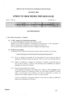 Biochimie et Physiologie 2004 BTS Diététique
