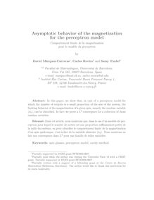 Asymptotic behavior of the magnetization for the perceptron model Comportement limite de la magnetisation