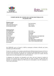COMPTE RENDU DU CONSEIL DE L ECOLE DOCTORALE STS septembre