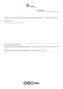 Stéphane Audoin-Rouzeau et Annette Becker, 14-18, retrouver la guerre  ; n°1 ; vol.18, pg 219-221