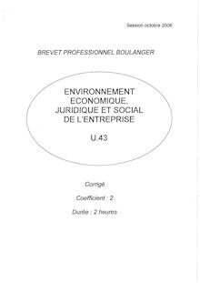 Corrige BP BOULANGER Environnement economique juridique et social de l entreprise 2006