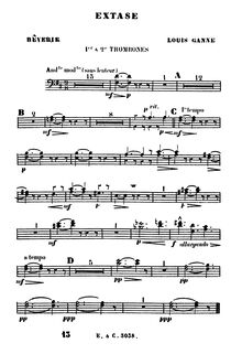 Partition Trombone 1/2, 3, Extase, Rêverie, D major, Ganne, Louis