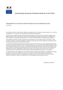 Interpellation d’un noyau de criminels d’Ajaccio par les enquêteurs de la PJ - Communiqué de Manuel Valls