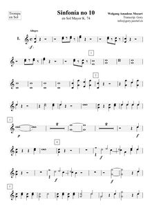 Partition cor 1/2 (en G), Symphony No.10, G major, Mozart, Wolfgang Amadeus